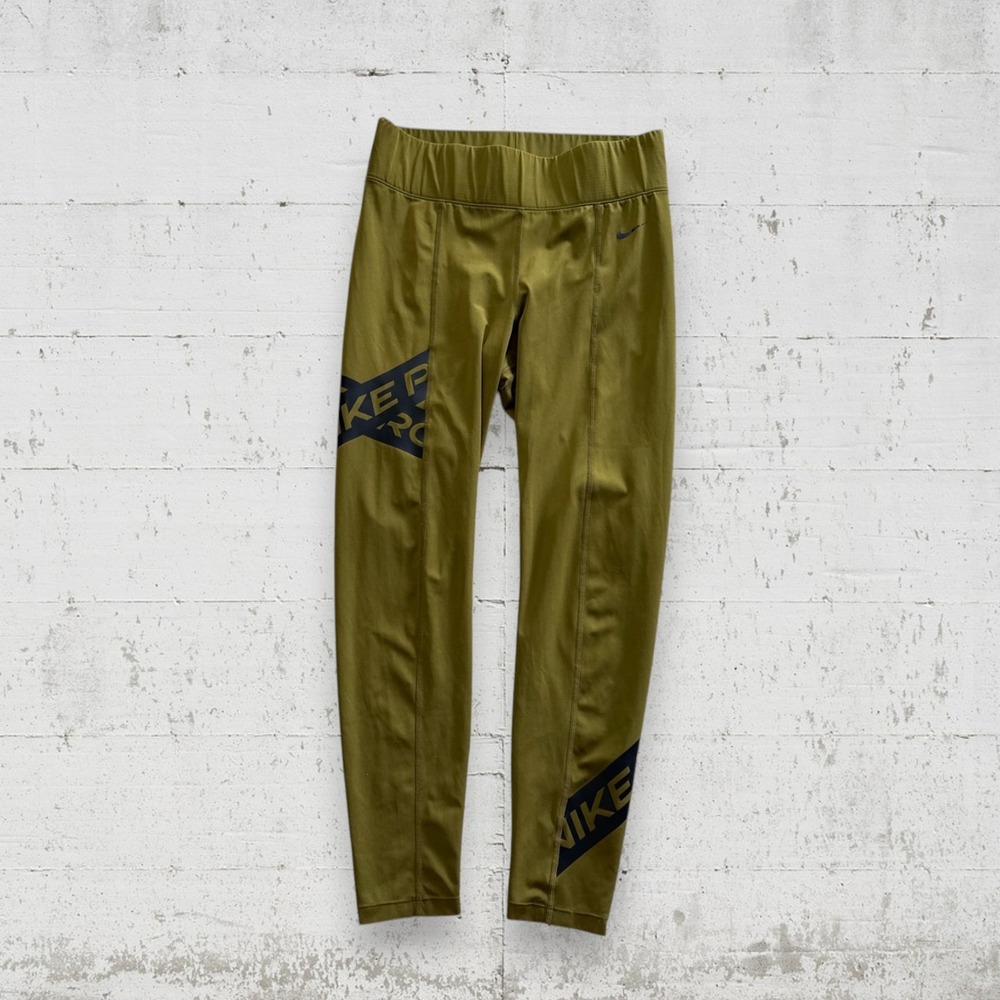 Women's Nike Pro Tight Fit 7/8 Length Training Sz M Olive Flak/Black - Picture 1 of 11